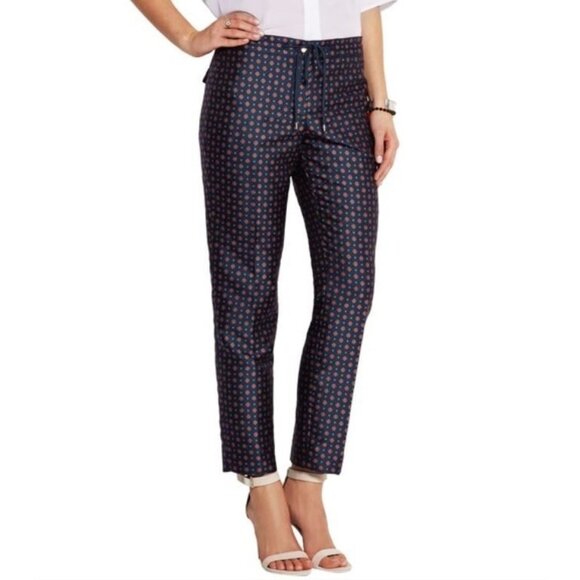 J.Crew Pants - J Crew Blue & Orange Foulard Twill Drawstring Waist Dress Pants Size 2